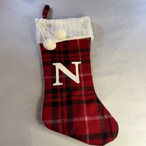 Plaid Red, Black & White Christmas Stocking with Complimentary Santa Hat, Adult